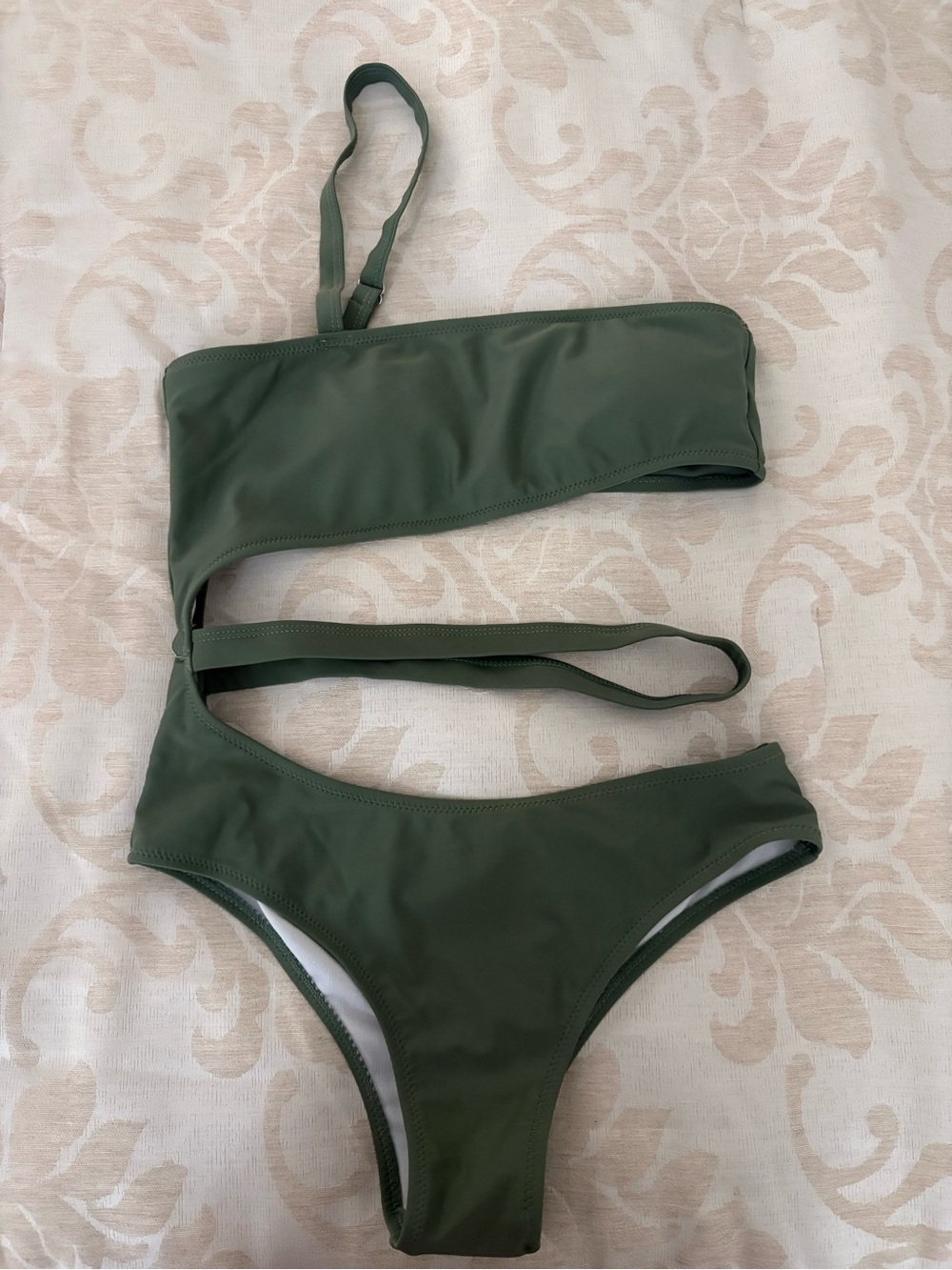 Olive Green Asymmetric Cutout Women's One-Piece Swimsuit